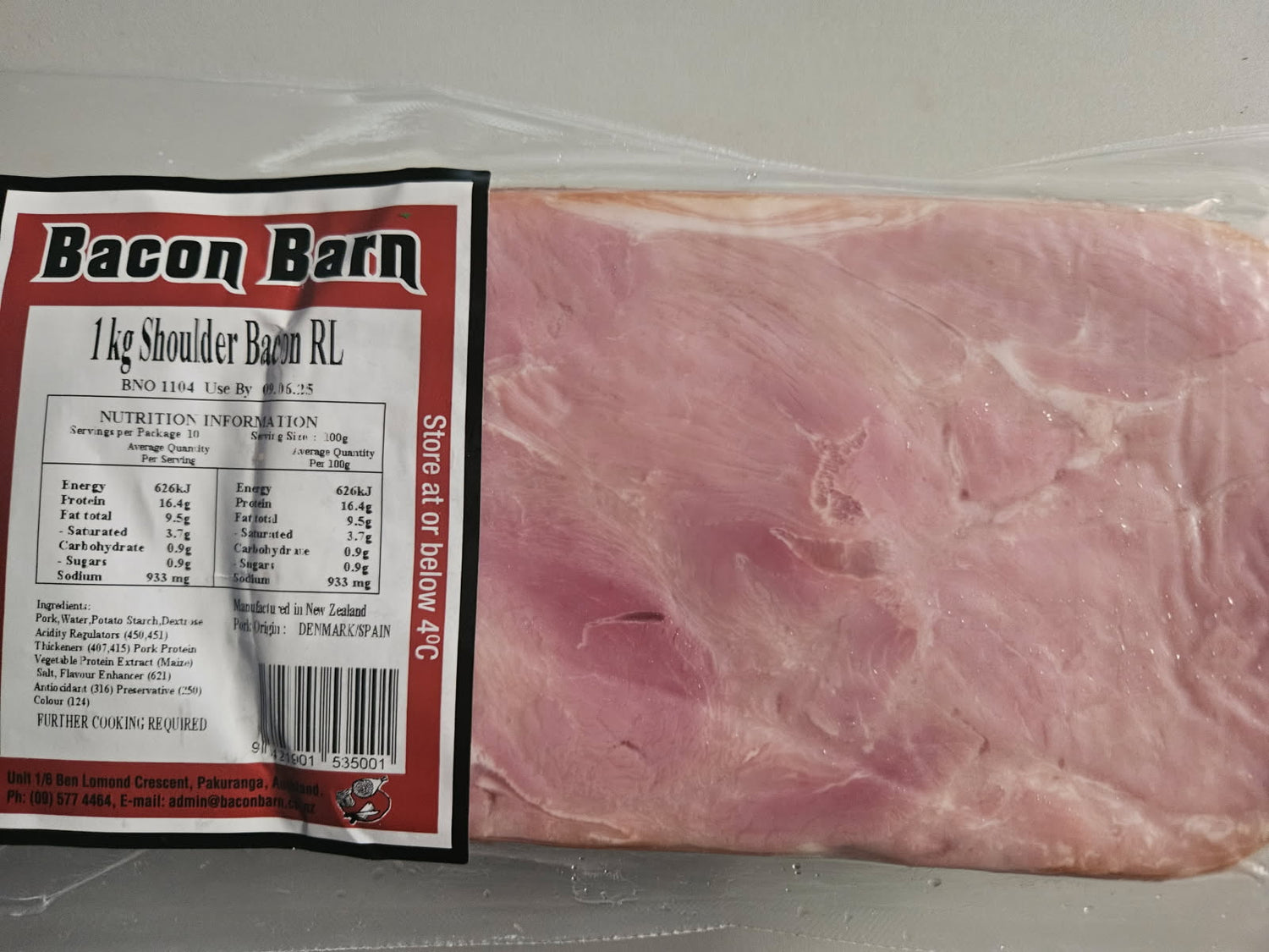 Bacon Barn Precooked Shoulder Bacon $10.49 per kg (Sold as 20pk)